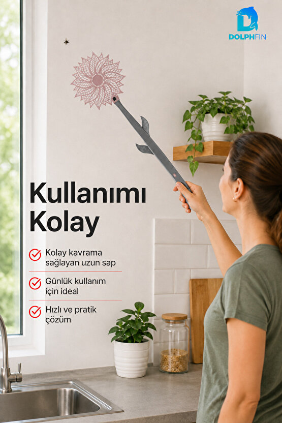 Çiçek Desenli Uzun Saplı Sinek Öldürücü Raket