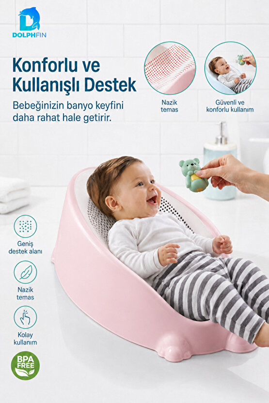 Soft Bebek Banyo Desteği Mavi Kaymaz Fileli BPA Free Bebek Küvet Aparatı