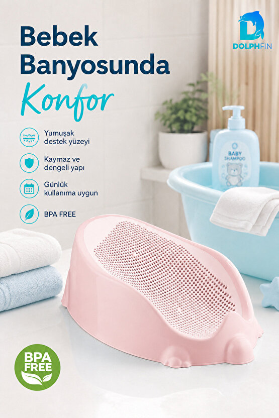 Soft Bebek Banyo Desteği Mavi Kaymaz Fileli BPA Free Bebek Küvet Aparatı