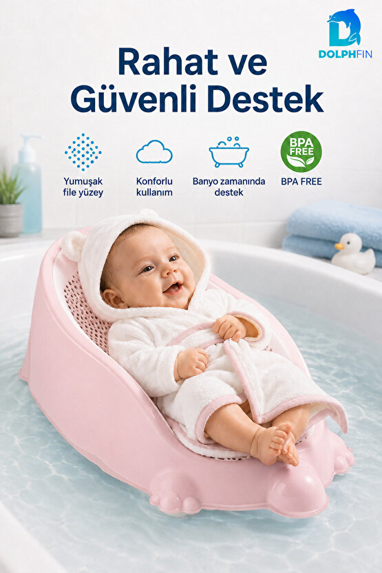 Soft Bebek Banyo Desteği Mavi Kaymaz Fileli BPA Free Bebek Küvet Aparatı