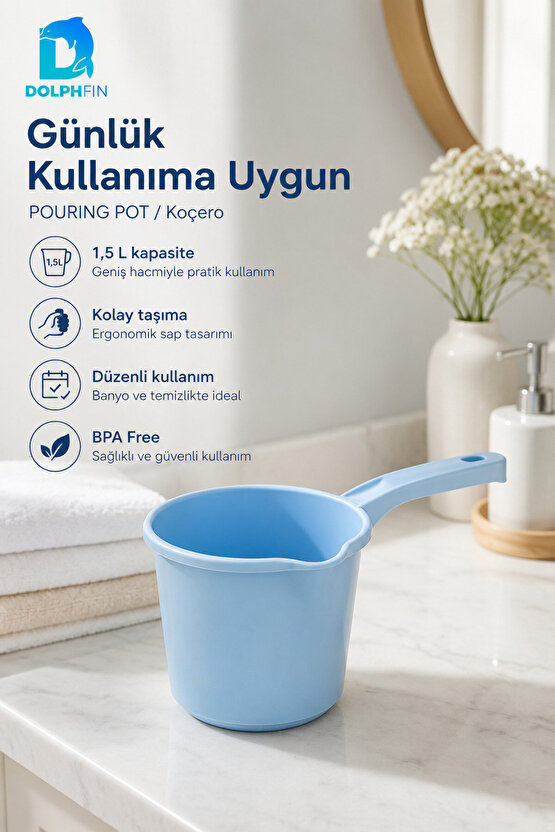 1,5 L Mavi Koçero Bebek Banyo Maşrapası BPA Free Ergonomik Saplı