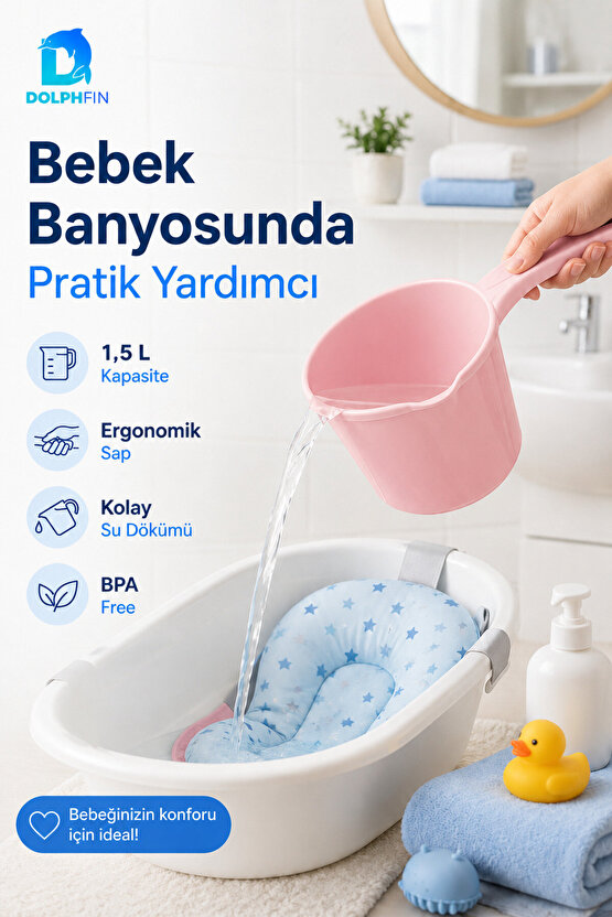 1,5 L Mavi Koçero Bebek Banyo Maşrapası BPA Free Ergonomik Saplı