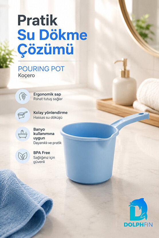 1,5 L Mavi Koçero Bebek Banyo Maşrapası BPA Free Ergonomik Saplı