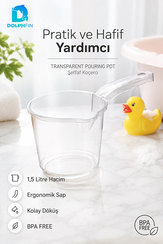 1,5 L Şeffaf Koçero Bebek Banyo Maşrapası BPA Free Ergonomik Saplı