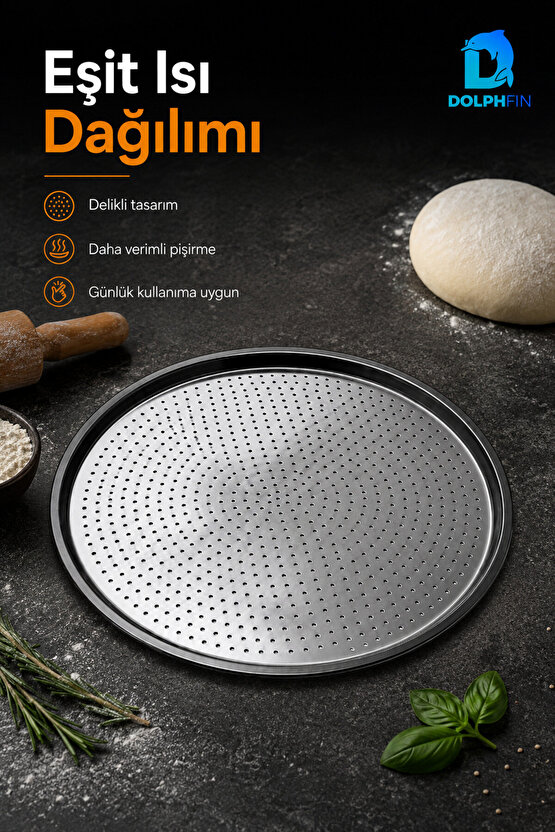Delikli Pizza Tepsisi 28 cm – Yuvarlak Metal Pizza Pişirme Tepsisi