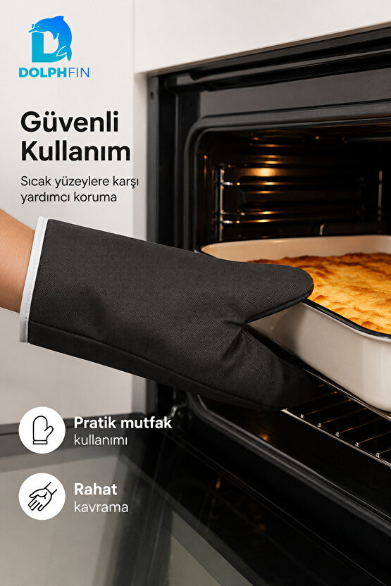 Isıya Dayanıklı Fırın Eldiveni Kalın Kumaşlı Tepsi Tutacağı Siyah
