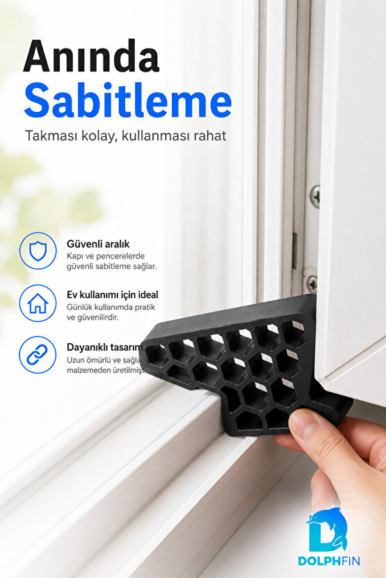Pencere Kapı Sabitleyici Stoper Siyah PVC Doğrama Rüzgâr Önleyici Takoz