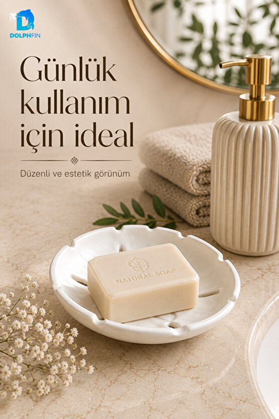 Çiçek Desenli Drenajlı Sabunluk Beyaz Banyo ve Mutfak Sabun Tabağı