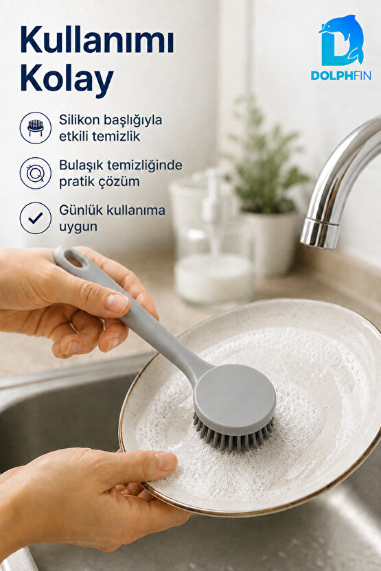 Silikon Başlıklı Bulaşık ve Lavabo Temizleme Fırçası 22 cm – Gri