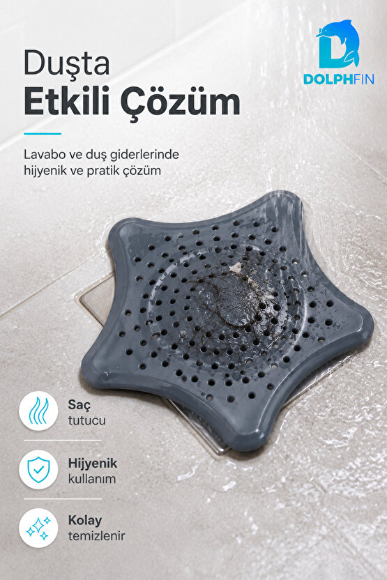 Yıldız Şekilli Lavabo Gider Süzgeci – Saç ve Atık Tutucu Gri