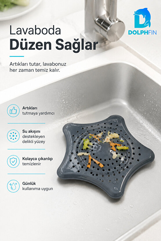 Yıldız Şekilli Lavabo Gider Süzgeci – Saç ve Atık Tutucu Gri