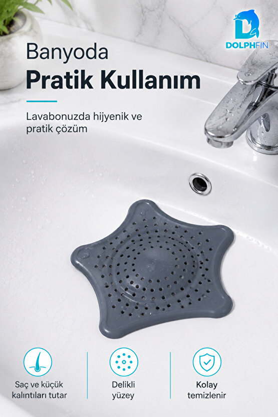 Yıldız Şekilli Lavabo Gider Süzgeci – Saç ve Atık Tutucu Gri