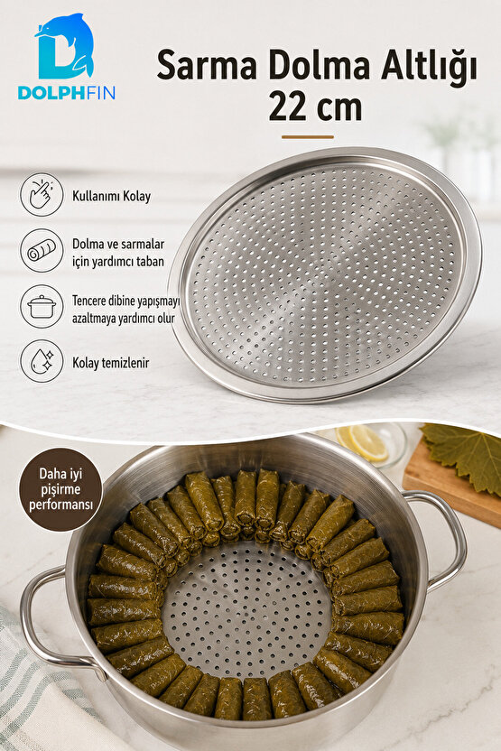 Paslanmaz Çelik Sarma Dolma Altlığı 22 cm – Tencere İçi Delikli Pişirme Tabanı