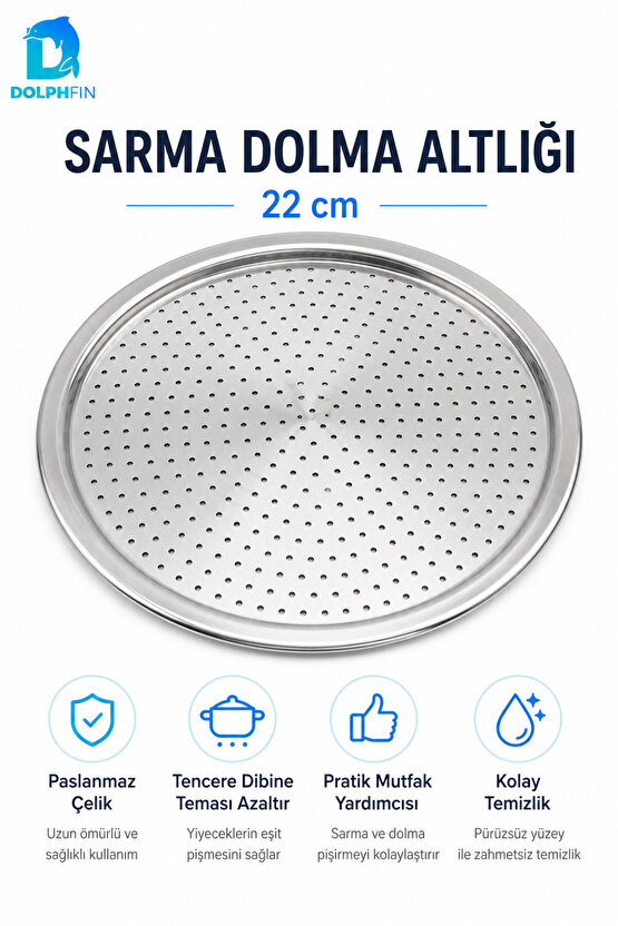 Paslanmaz Çelik Sarma Dolma Altlığı 22 cm – Tencere İçi Delikli Pişirme Tabanı