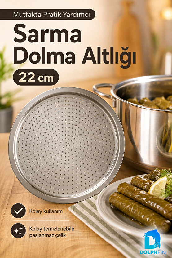 Paslanmaz Çelik Sarma Dolma Altlığı 22 cm – Tencere İçi Delikli Pişirme Tabanı