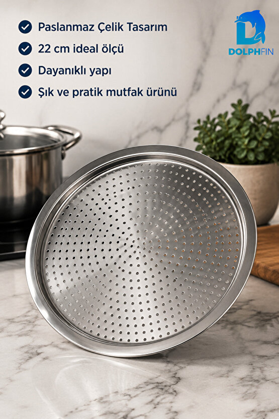 Paslanmaz Çelik Sarma Dolma Altlığı 22 cm – Tencere İçi Delikli Pişirme Tabanı