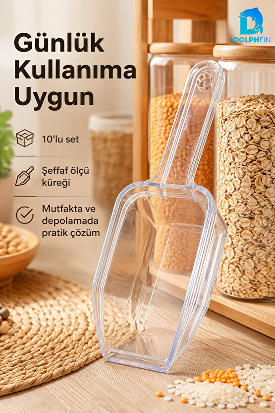 Şeffaf Ölçek Küreği 10’lu Set – Uzun Saplı Erzak ve Kuru Gıda Aktarma Küreği