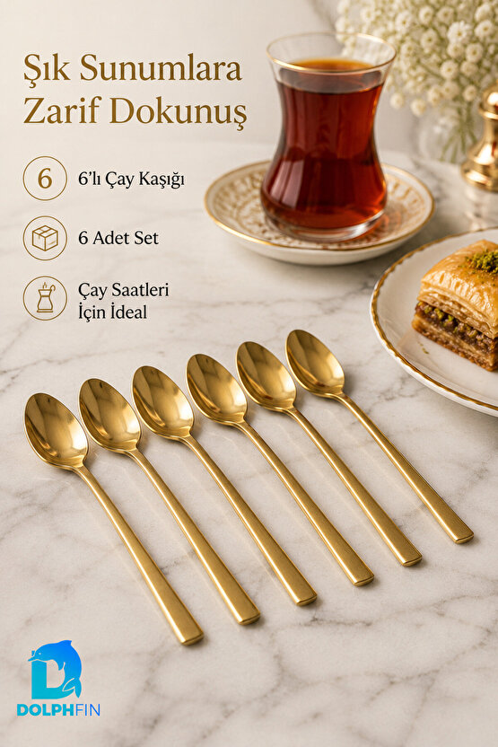 6’lı Gold Çay Kaşığı Seti – Altın Renkli Zarif Metal Çay ve Kahve Kaşığı