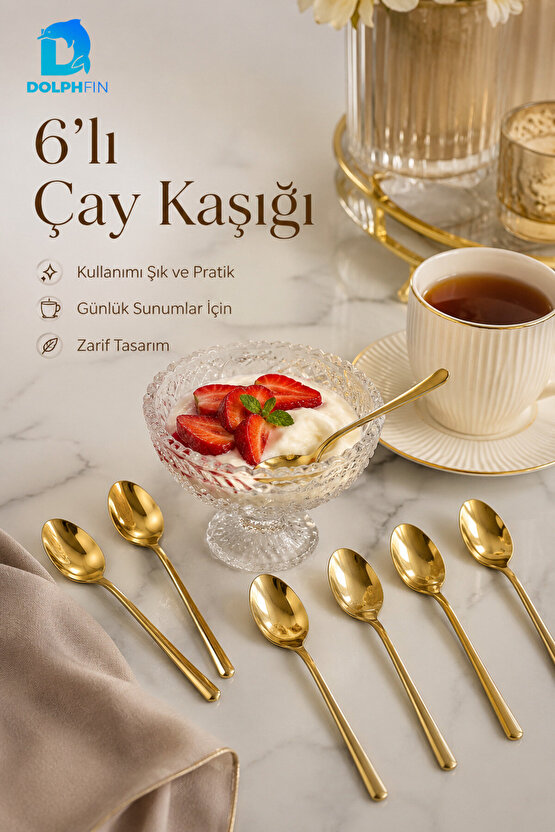 6’lı Gold Çay Kaşığı Seti – Altın Renkli Zarif Metal Çay ve Kahve Kaşığı