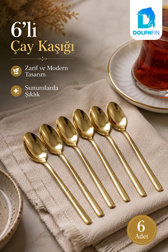 6’lı Gold Çay Kaşığı Seti – Altın Renkli Zarif Metal Çay ve Kahve Kaşığı