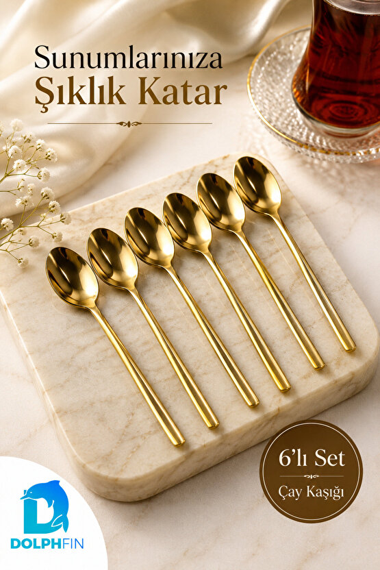 6’lı Gold Çay Kaşığı Seti – Altın Renkli Zarif Metal Çay ve Kahve Kaşığı