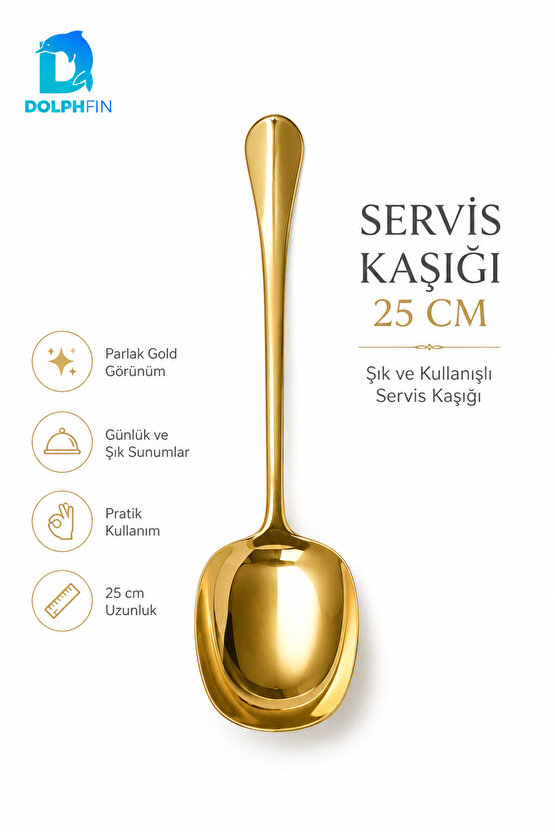 25 cm Gold Servis Kaşığı – Parlak Metal Görünümlü Şık Sunum Kaşığı