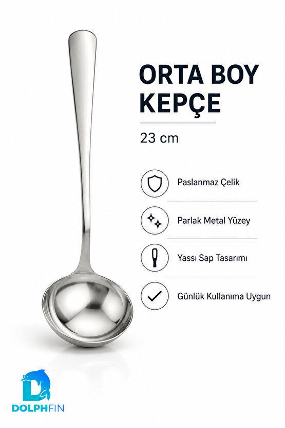 23 cm Paslanmaz Çelik Orta Boy Çorba Kepçesi Sulu Yemek Servis Kepçesi