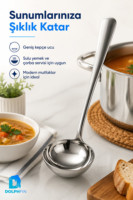23 cm Paslanmaz Çelik Orta Boy Çorba Kepçesi Sulu Yemek Servis Kepçesi