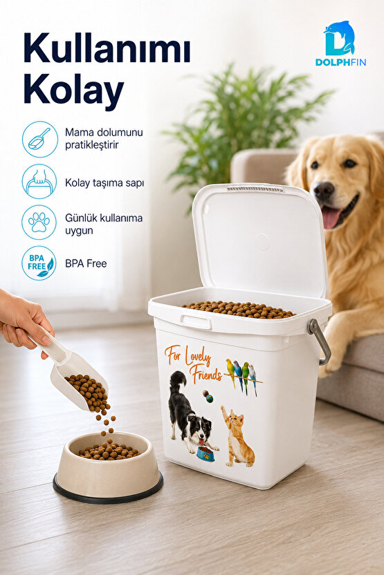 Multibox 6 L Kapaklı Kedi Köpek Mama Saklama Kabı Taşıma Saplı BPA Free
