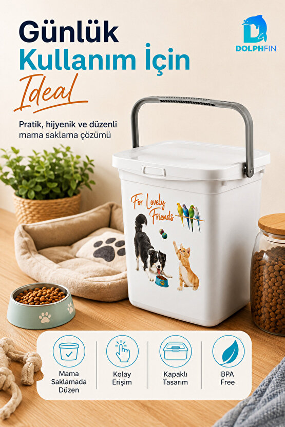 Multibox 6 L Kapaklı Kedi Köpek Mama Saklama Kabı Taşıma Saplı BPA Free