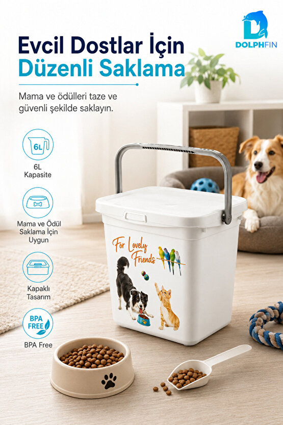 Multibox 6 L Kapaklı Kedi Köpek Mama Saklama Kabı Taşıma Saplı BPA Free