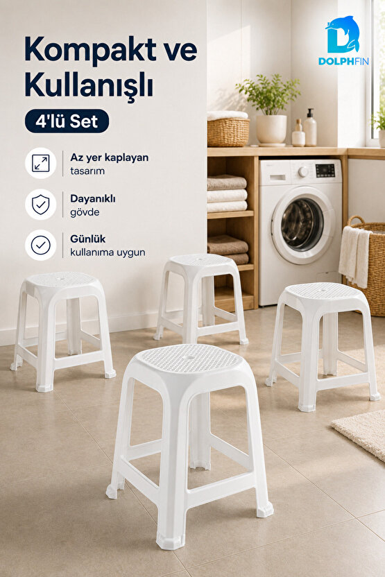 Magnum 4’lü Plastik Tabure Seti 45 cm Dayanıklı Kompakt Beyaz