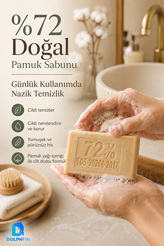 %72 Pamuk Yağlı Katı Sabun El Yüz ve Vücut Temizleme Sabunu