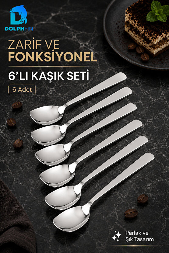 6’lı 14 cm Paslanmaz Çelik Tatlı Kaşığı Dondurma Kahve Kaşık Seti