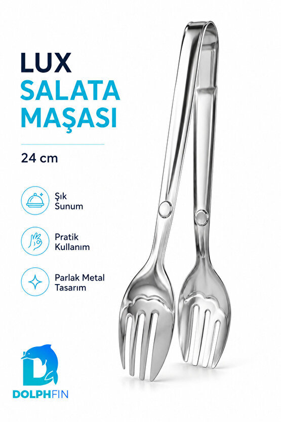 Lux 24 cm Paslanmaz Çelik Salata Maşası Kaşık Çatal Servis Maşası