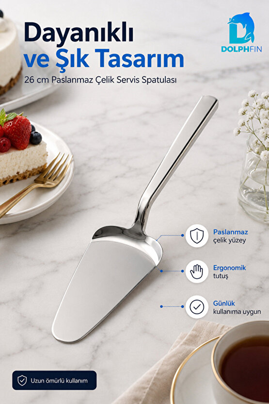26 cm Paslanmaz Çelik Pasta Servis Spatulası Kek Turta Börek Servis Küreği