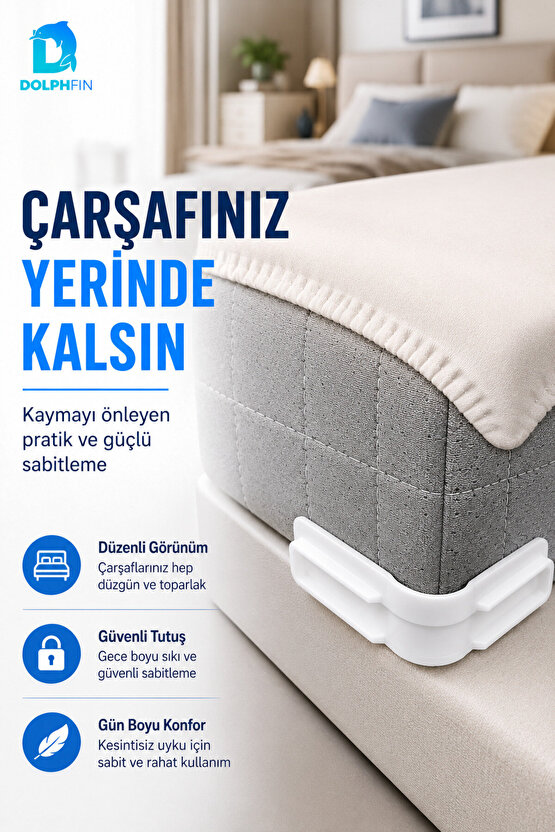Kaymaz Çarşaf Sabitleyici Yatak Köşe Tutucu Lastikli Çarşaf Kaymasını Önleyici Aparat