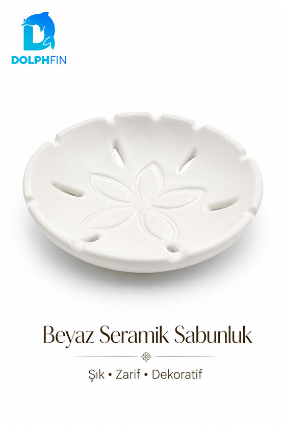 Seramik Sabunluk Beyaz Banyo Lavabo Tezgah Üstü Dekoratif Sabunluk