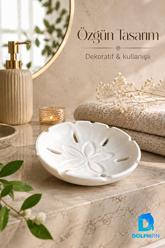 Seramik Sabunluk Beyaz Banyo Lavabo Tezgah Üstü Dekoratif Sabunluk