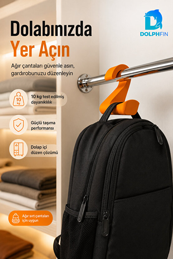 Dolap İçi Çanta Askısı Sırt Çantası Askı Aparatı Düzenleyici Turuncu