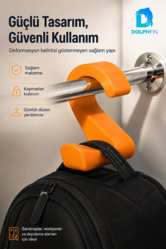 Dolap İçi Çanta Askısı Sırt Çantası Askı Aparatı Düzenleyici Turuncu