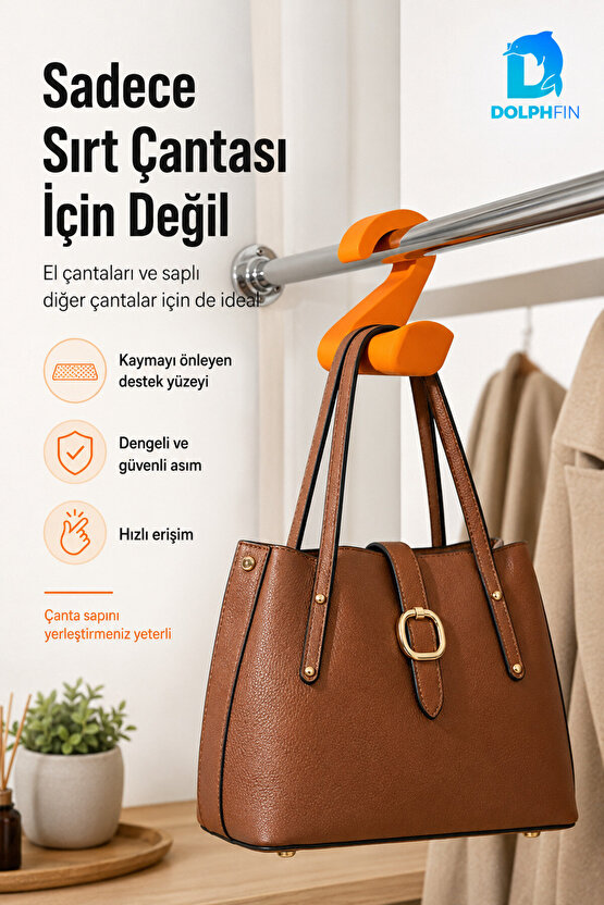 Dolap İçi Çanta Askısı Sırt Çantası Askı Aparatı Düzenleyici Turuncu