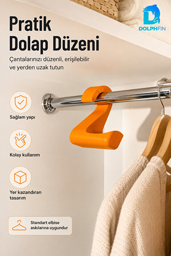 Dolap İçi Çanta Askısı Sırt Çantası Askı Aparatı Düzenleyici Turuncu