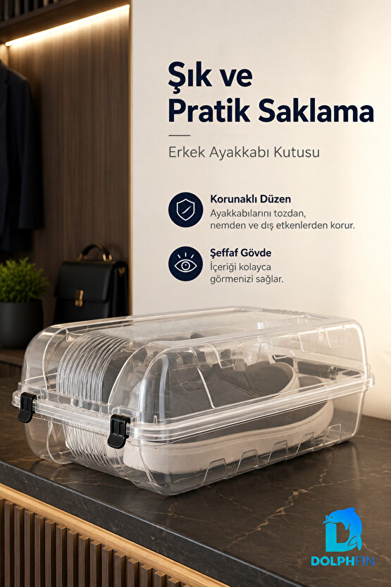 Erkek Ayakkabı Kutusu 37x21x14 cm Plastik Dolap İçi Düzenleyici