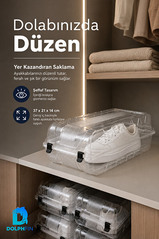Erkek Ayakkabı Kutusu 37x21x14 cm Plastik Dolap İçi Düzenleyici