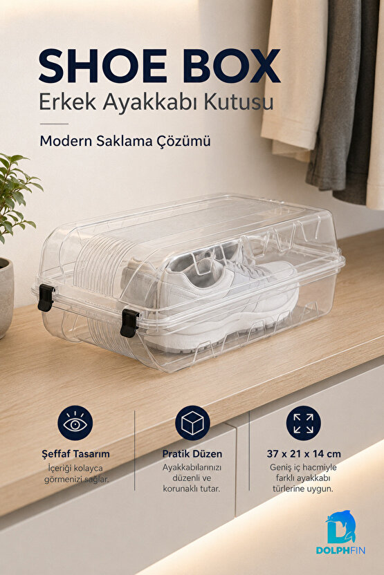 Erkek Ayakkabı Kutusu 37x21x14 cm Plastik Dolap İçi Düzenleyici