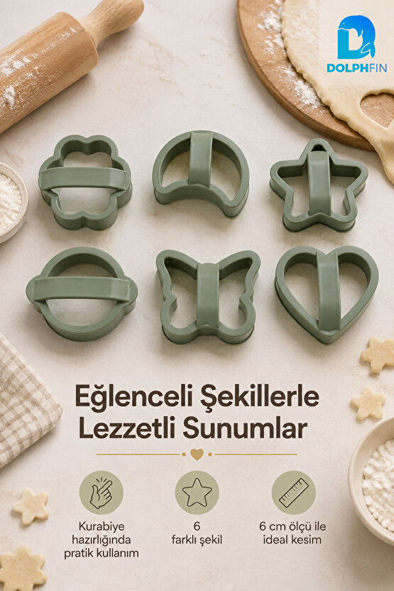 6’lı Kurabiye Kalıbı Seti Plastik Şekilli Hamur Kesici Kalp Yıldız Kelebek Çiçek Kalıp 6 cm