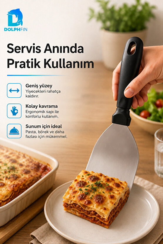 Büyük Boy Spatula 26 cm Paslanmaz Çelik Geniş Yüzeyli Servis Spatulası Börek Pasta Lazanya Sunum Aparatı