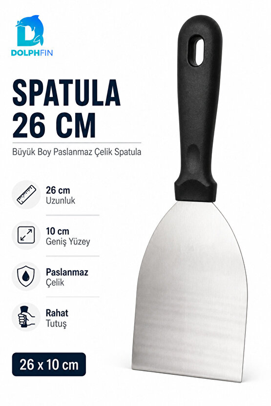 Büyük Boy Spatula 26 cm Paslanmaz Çelik Geniş Yüzeyli Servis Spatulası Börek Pasta Lazanya Sunum Aparatı