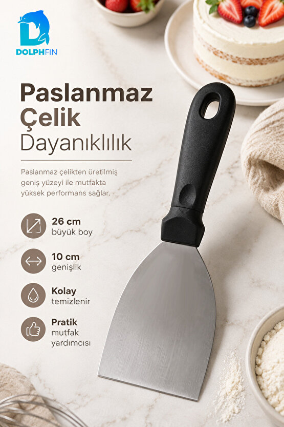 Büyük Boy Spatula 26 cm Paslanmaz Çelik Geniş Yüzeyli Servis Spatulası Börek Pasta Lazanya Sunum Aparatı